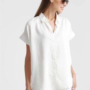 Quince White Women's Short-Sleeve Button-Up Blouse